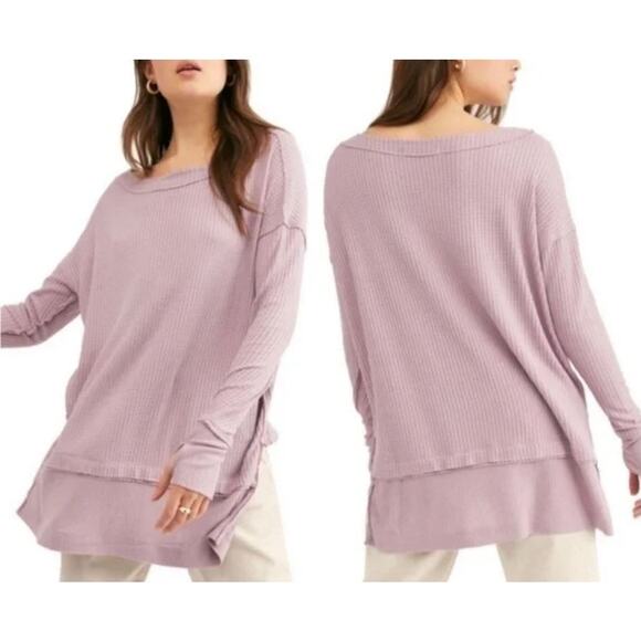Free People We The Free North Shore Thermal Tunic Top Small Waffle Knit Shirt - Picture 1 of 11